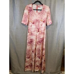 Vintage 70's The Kollection LTD Floral Rose Quartz Long Dress Pink Crane *READ*